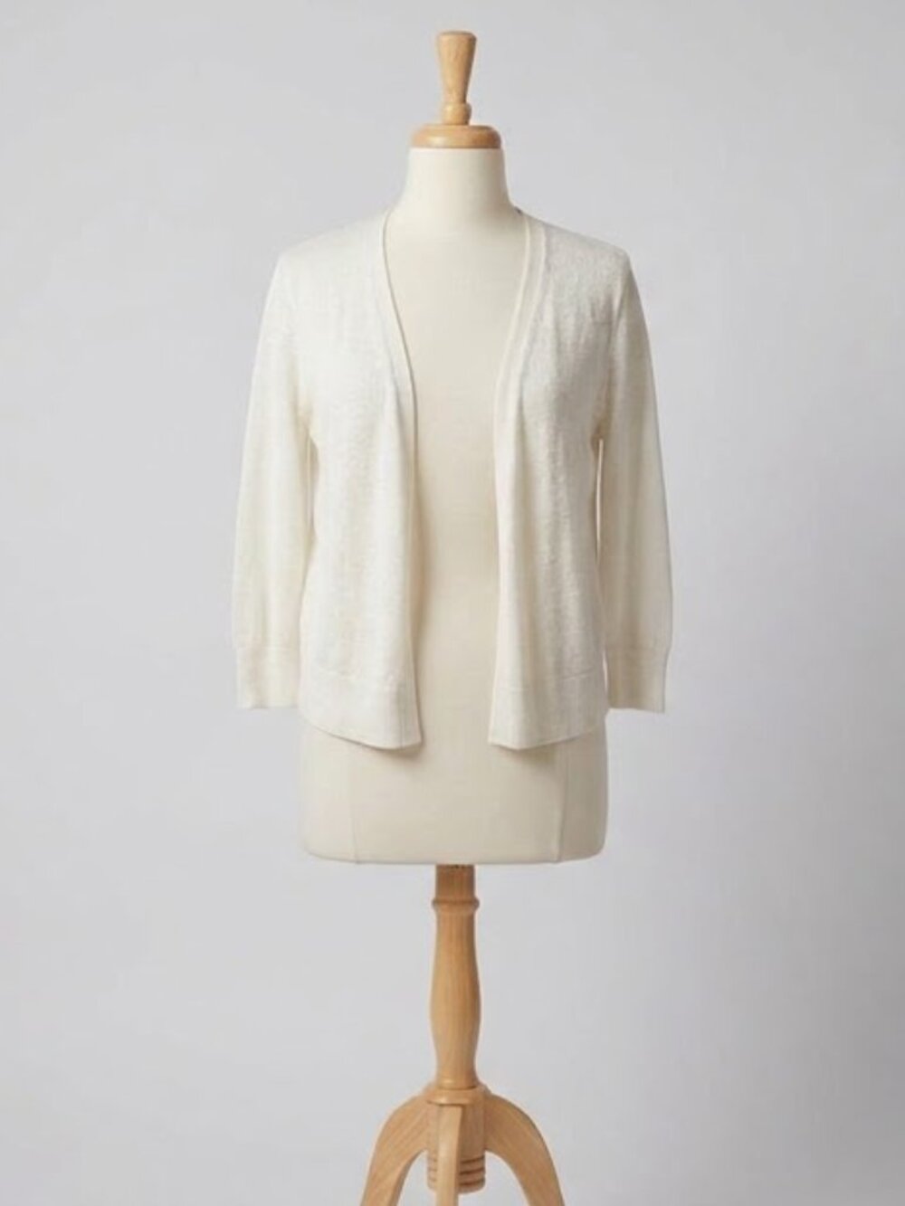 Ann Taylor Linen Blend Cardigan Sweater Small Petite SP Cream Open Front Lightwe